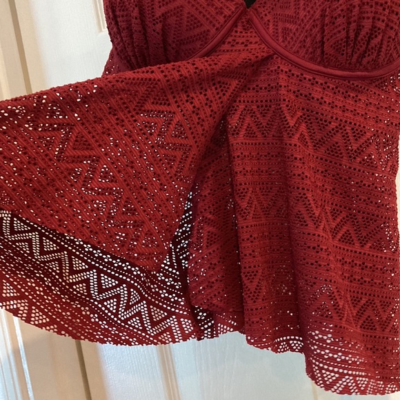 Burgundy Lace Tankini Set - Picture 3 of 10